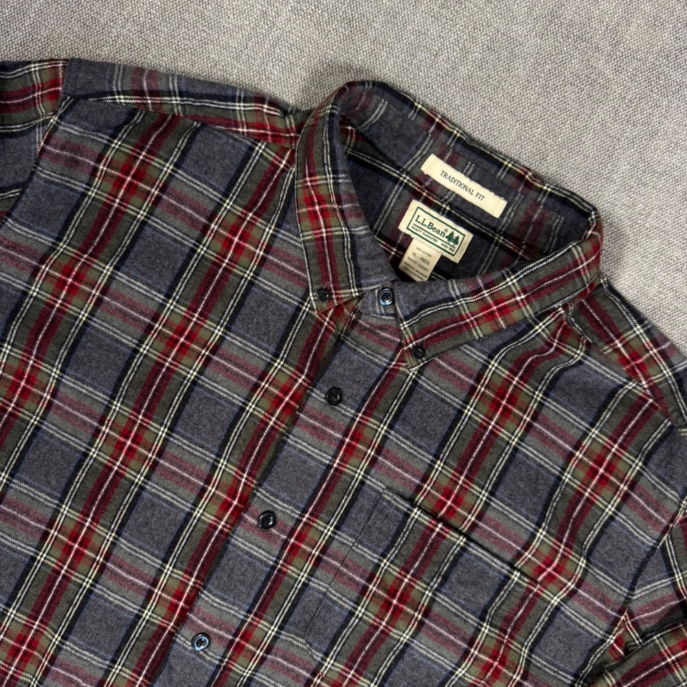 L.L.Bean Flannel Shirt Mens Traditional Fit XL Gray Plaid Cotton Classic‎